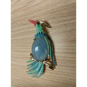 Jelly Belly Parrot Enamel Brooch Vintage gold tone